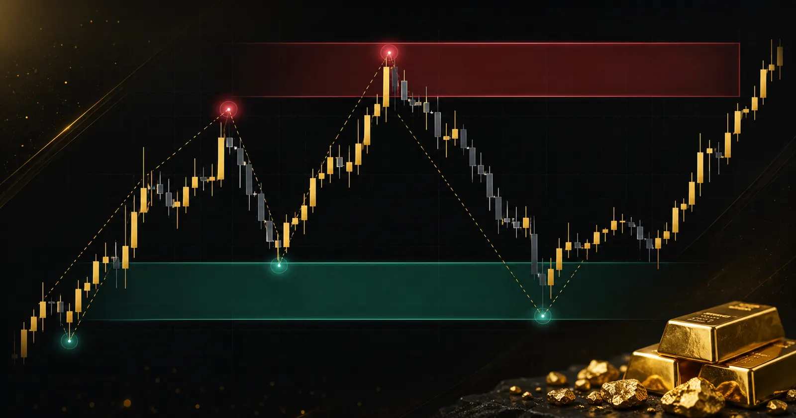 Minh họa cách dùng Bullish và Bearish Order Block trên biểu đồ XAUUSD