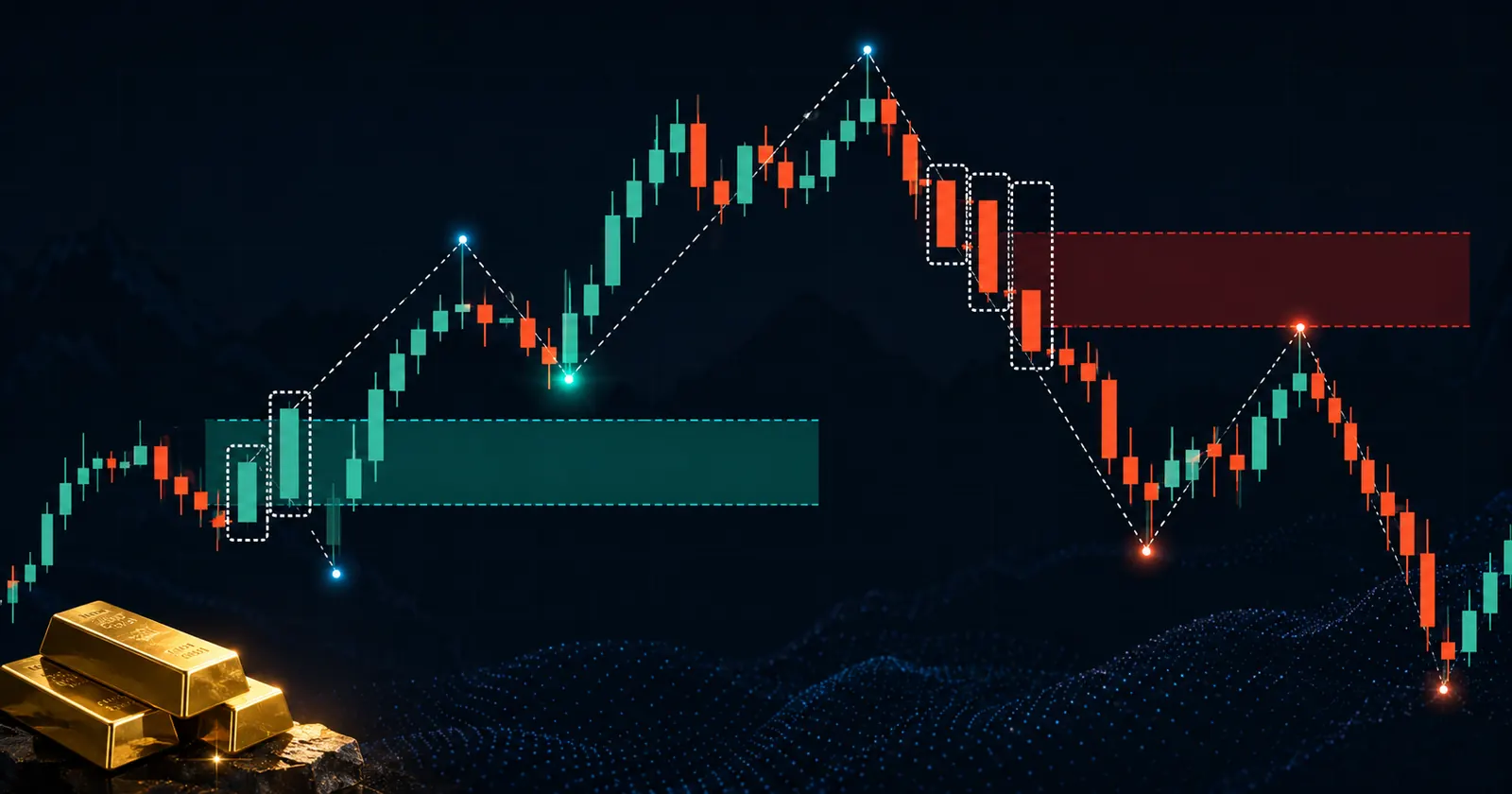 Minh họa Fair Value Gap tăng và giảm trên biểu đồ XAUUSD