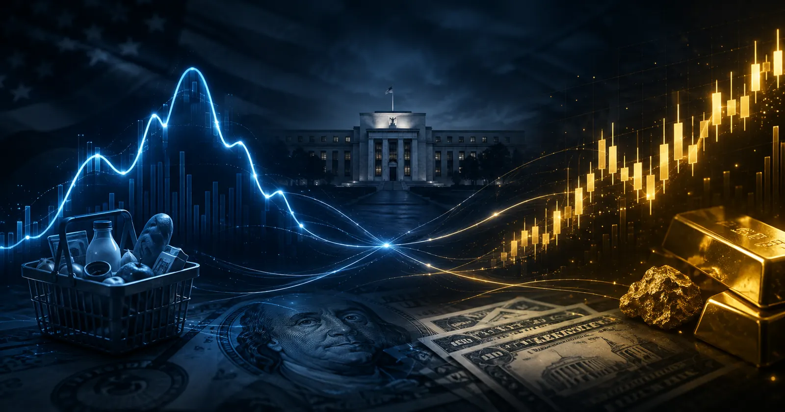 Minh họa lạm phát tiêu dùng Mỹ tác động đến USD, lợi suất và XAUUSD