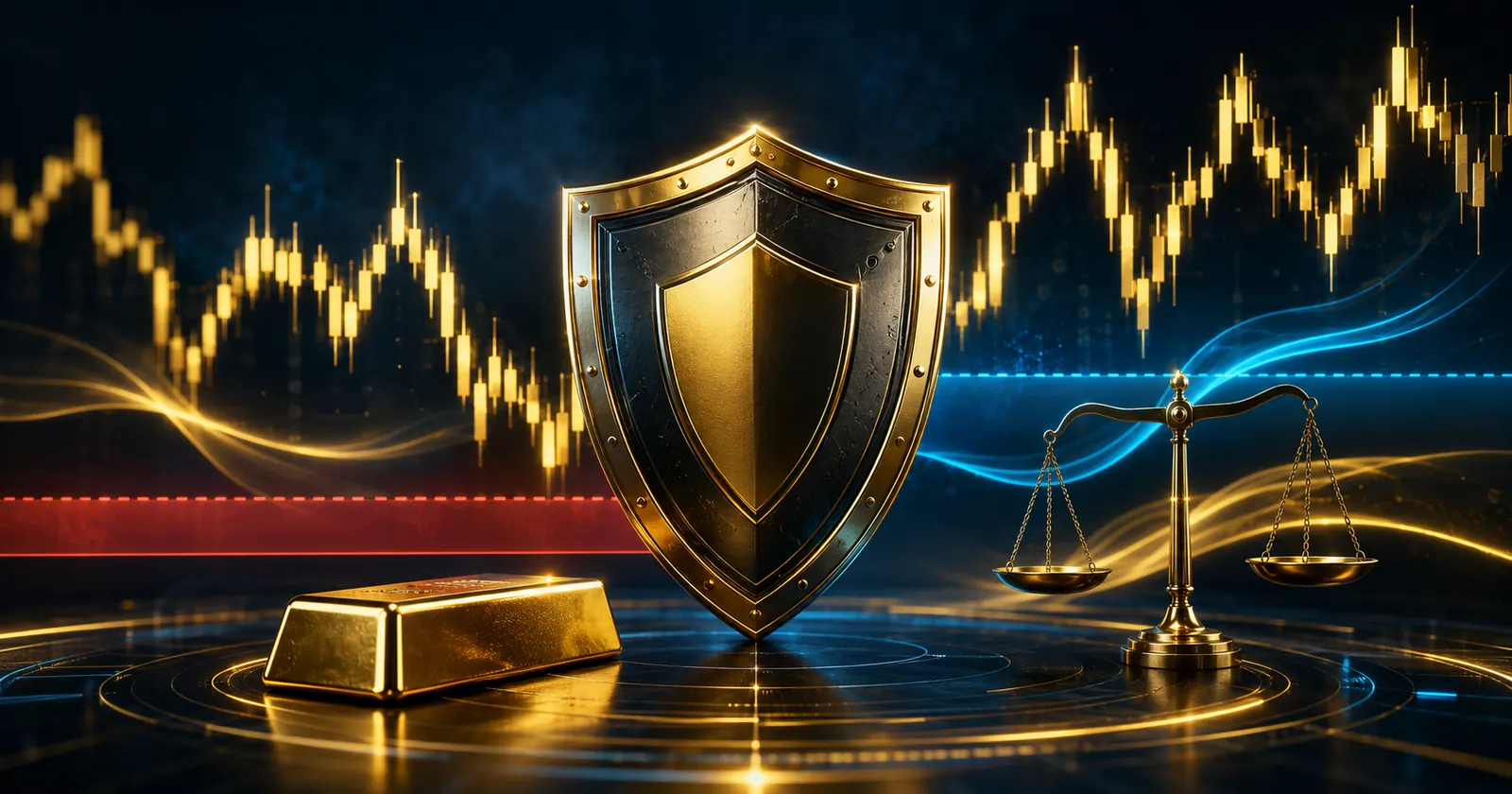 Quản trị rủi ro XAUUSD với biểu tượng khiên bảo vệ tài khoản giao dịch vàng